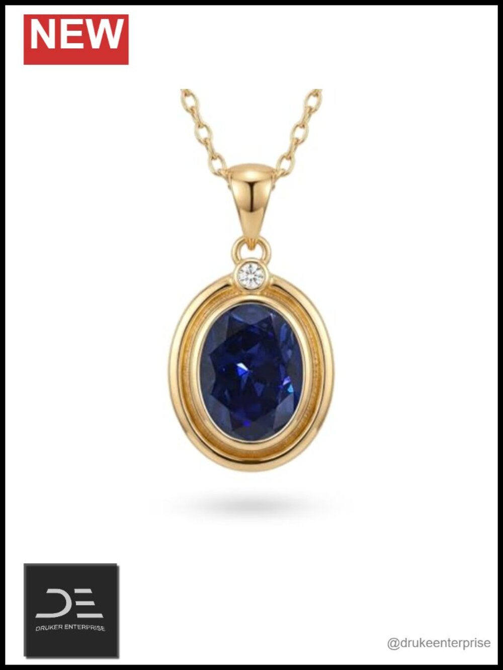 14K Gold Oval Blue Sapphire Birthstone Necklace